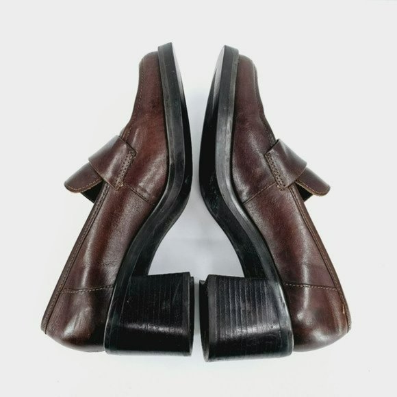 Nine West Franke2 90s Chunky Penny Loafers 6.5 M Chocolate Brown Leather Stacked - Picture 9 of 13